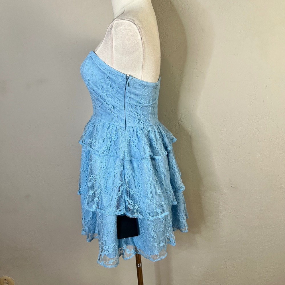 Lulus Mini Dress Strapless Lace Tiered Ruffle Size Small Blue New Fit & Flare - Picture 3 of 9